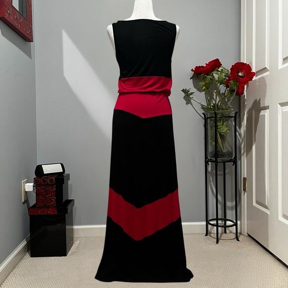 NEW The Hanger Colorblock Striped Chevron Draped Tie Sleeveless Maxi Dress M - Picture 2 of 13